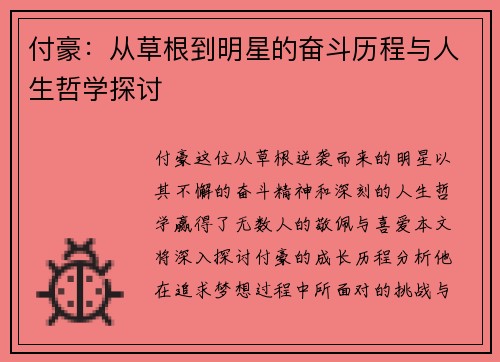 付豪：从草根到明星的奋斗历程与人生哲学探讨
