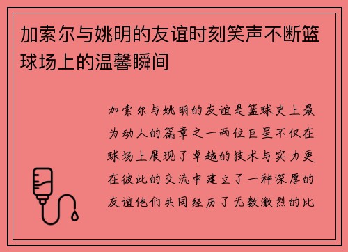 加索尔与姚明的友谊时刻笑声不断篮球场上的温馨瞬间