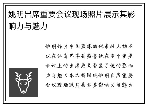 姚明出席重要会议现场照片展示其影响力与魅力